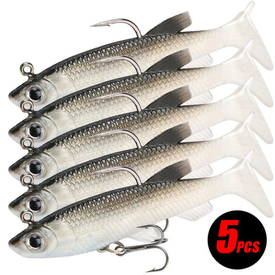 Señuelo de pesca silicona suave de 8 cm con dos anzuelos x 5 piezas - MAGICAL OUTDOOR