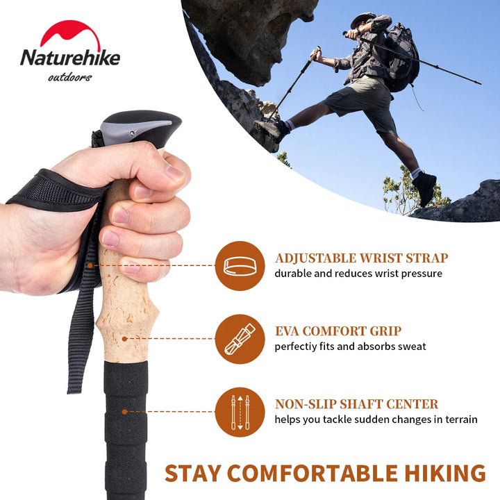 Combo 2 bastones telescópicos en fibra de carbono para Trekking y senderismo con accesorios Naturhike