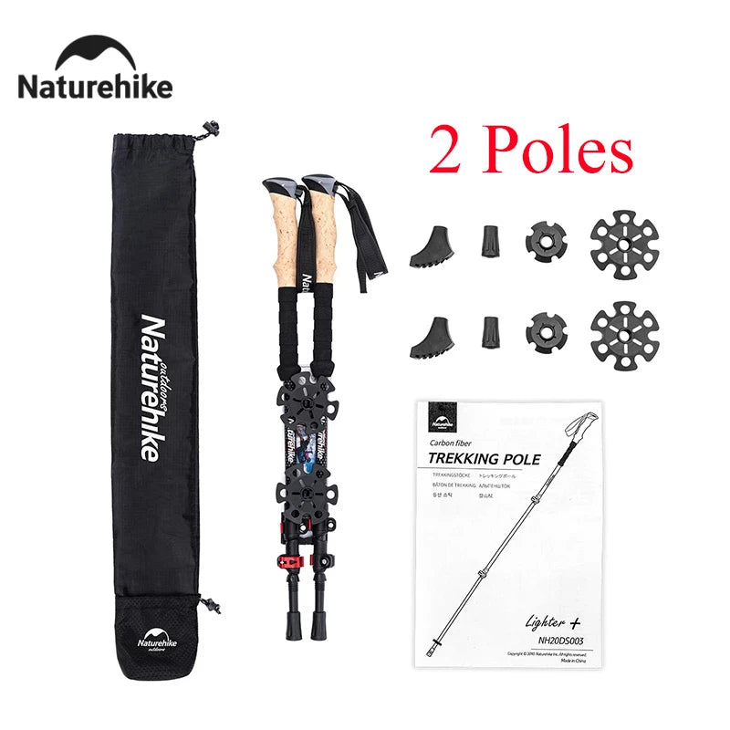 Combo 2 bastones telescópicos en fibra de carbono para Trekking y senderismo con accesorios Naturhike