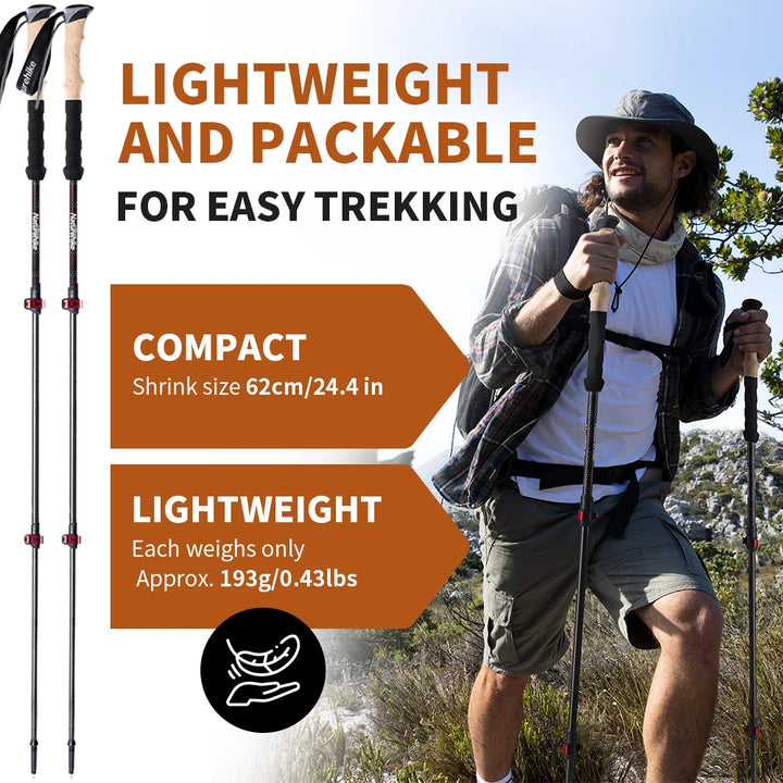 Combo 2 bastones telescópicos en fibra de carbono para Trekking y senderismo con accesorios Naturhike