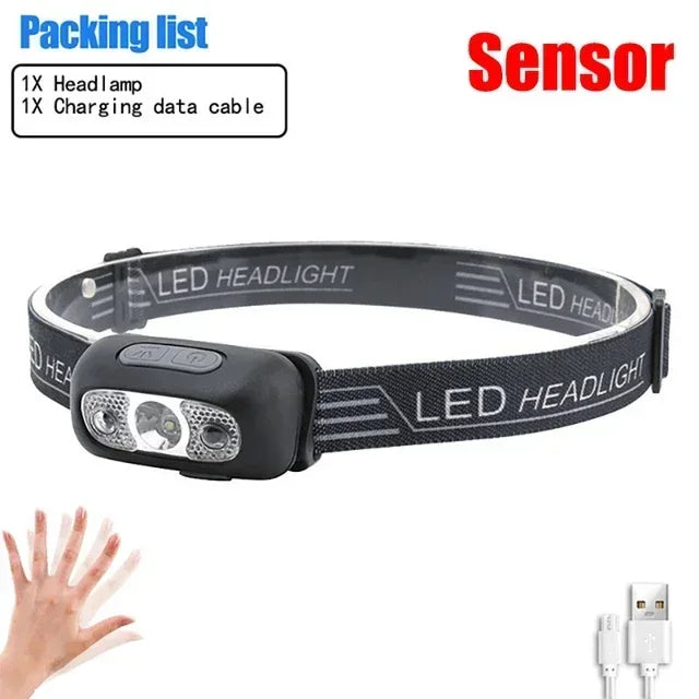 Linterna frontal portátil con Sensor LED recargable para acampar al aire libre y pesca - MAGICAL OUTDOOR