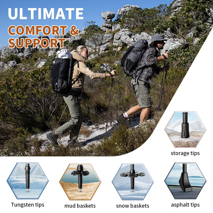 Combo 2 bastones telescópicos en fibra de carbono para Trekking y senderismo con accesorios Naturhike