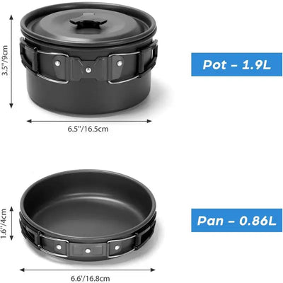 Utensilios de cocina para acampar Olla, Sartén, Tetera, portátil y plegable