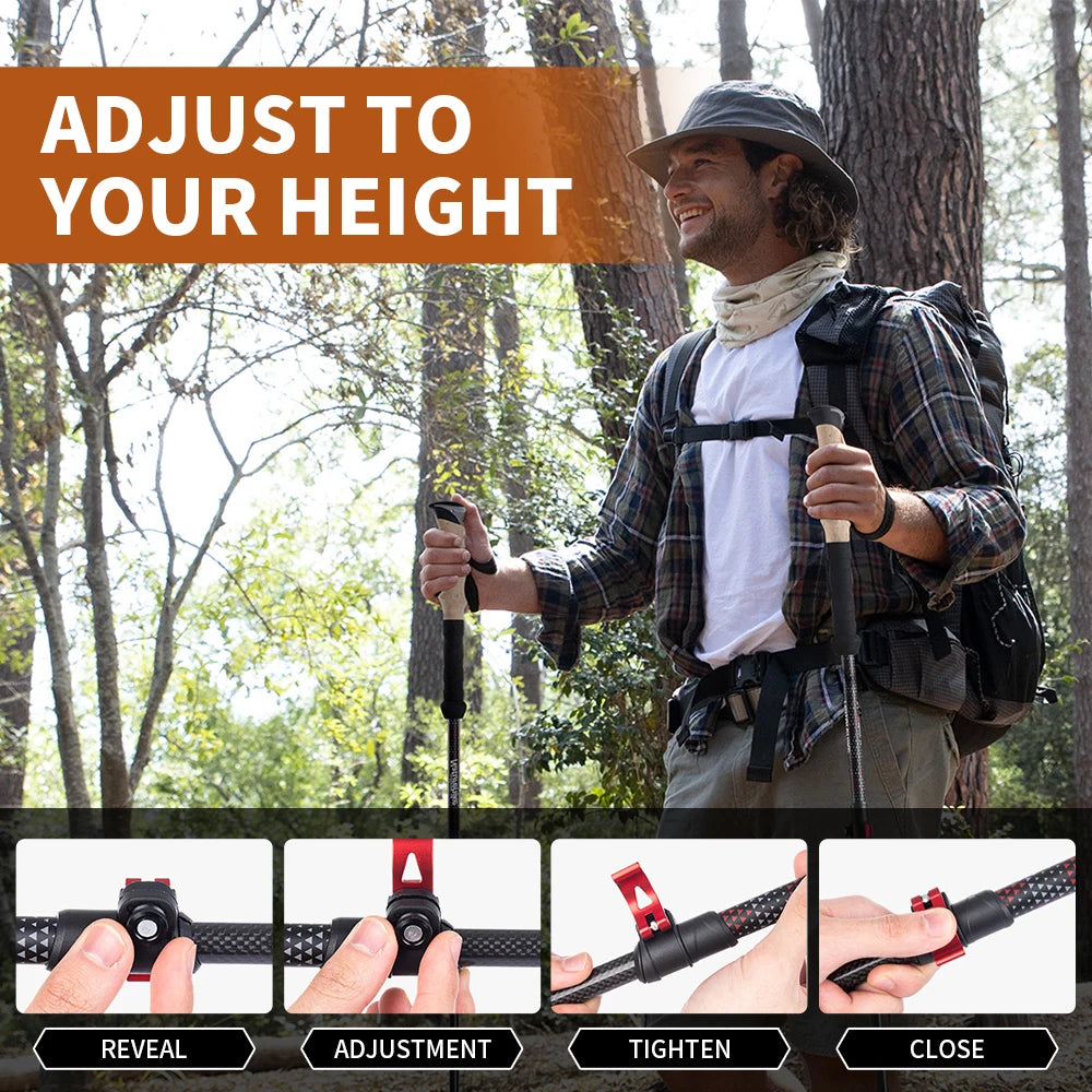 Combo 2 bastones telescópicos en fibra de carbono para Trekking y senderismo con accesorios Naturhike