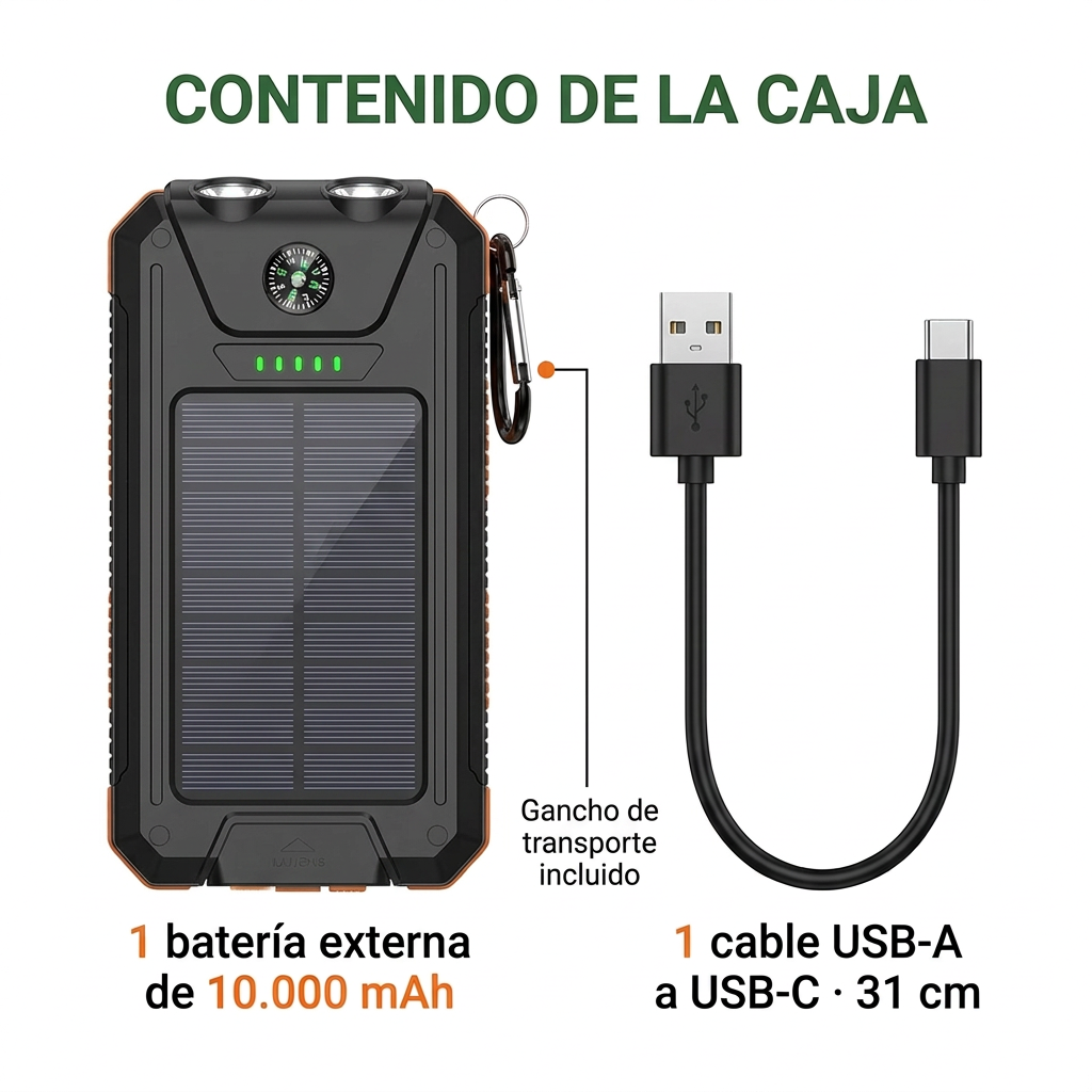 Contenido de la caja con el gancho de transporte incluido