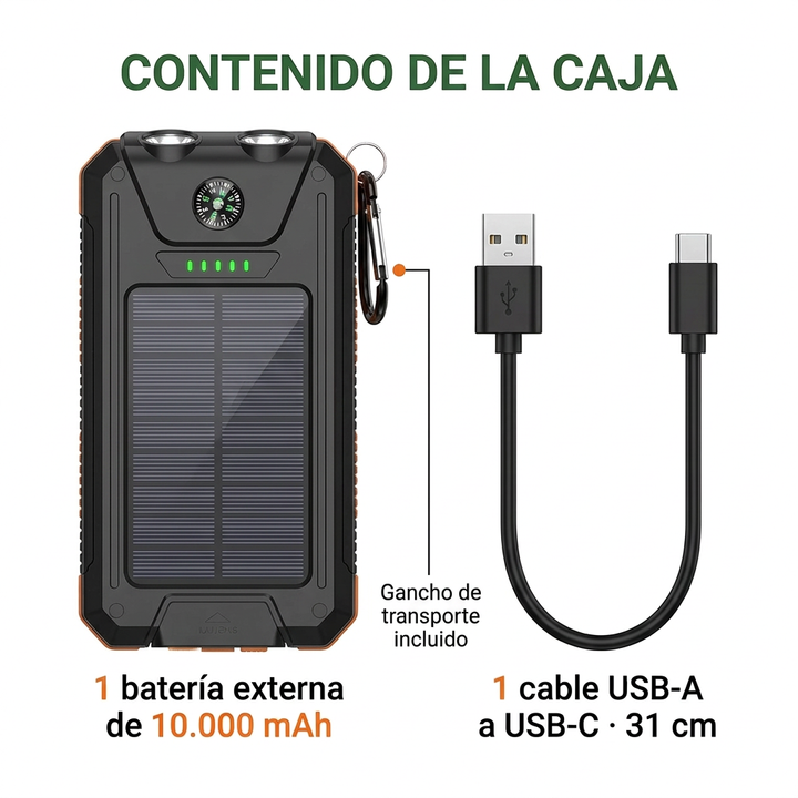 Contenido de la caja con el gancho de transporte incluido