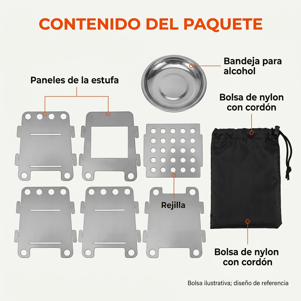 Contenido del paquete con bolsa de almacenamiento