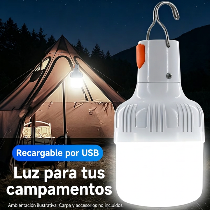 Lámpara LIHANGSTAR recargable por USB en ambientación ilustrativa de camping; carpa y accesorios no incluidos