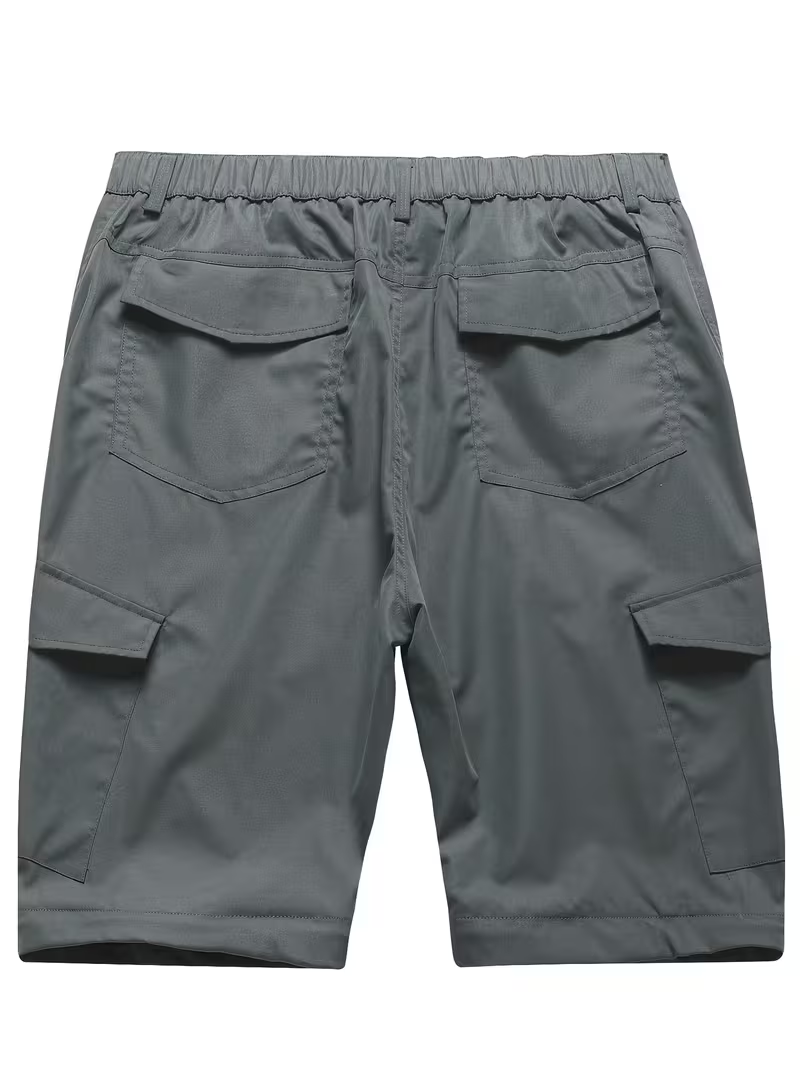 Vista posterior del pantalón gris convertido en shorts