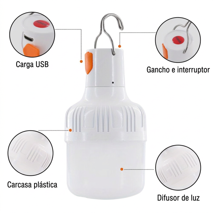 Detalles de carga USB, gancho e interruptor, carcasa plástica y difusor de luz de la lámpara LIHANGSTAR