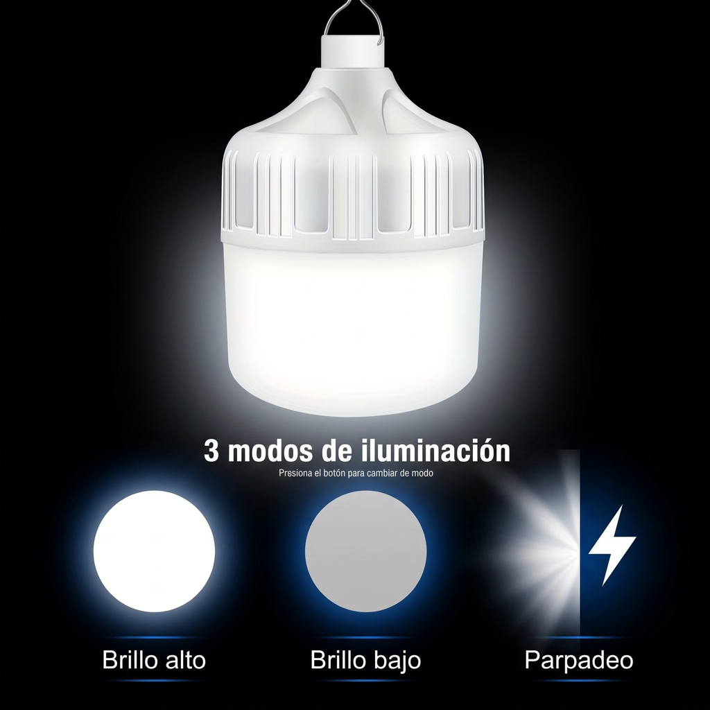 Tres modos de iluminación de la lámpara YT60S: brillo alto, brillo bajo y parpadeo