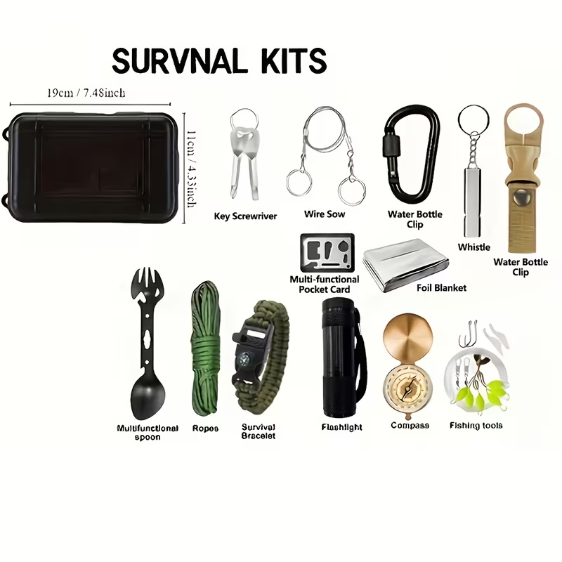 Kit de supervivencia portátil multifunción para camping y senderismo
