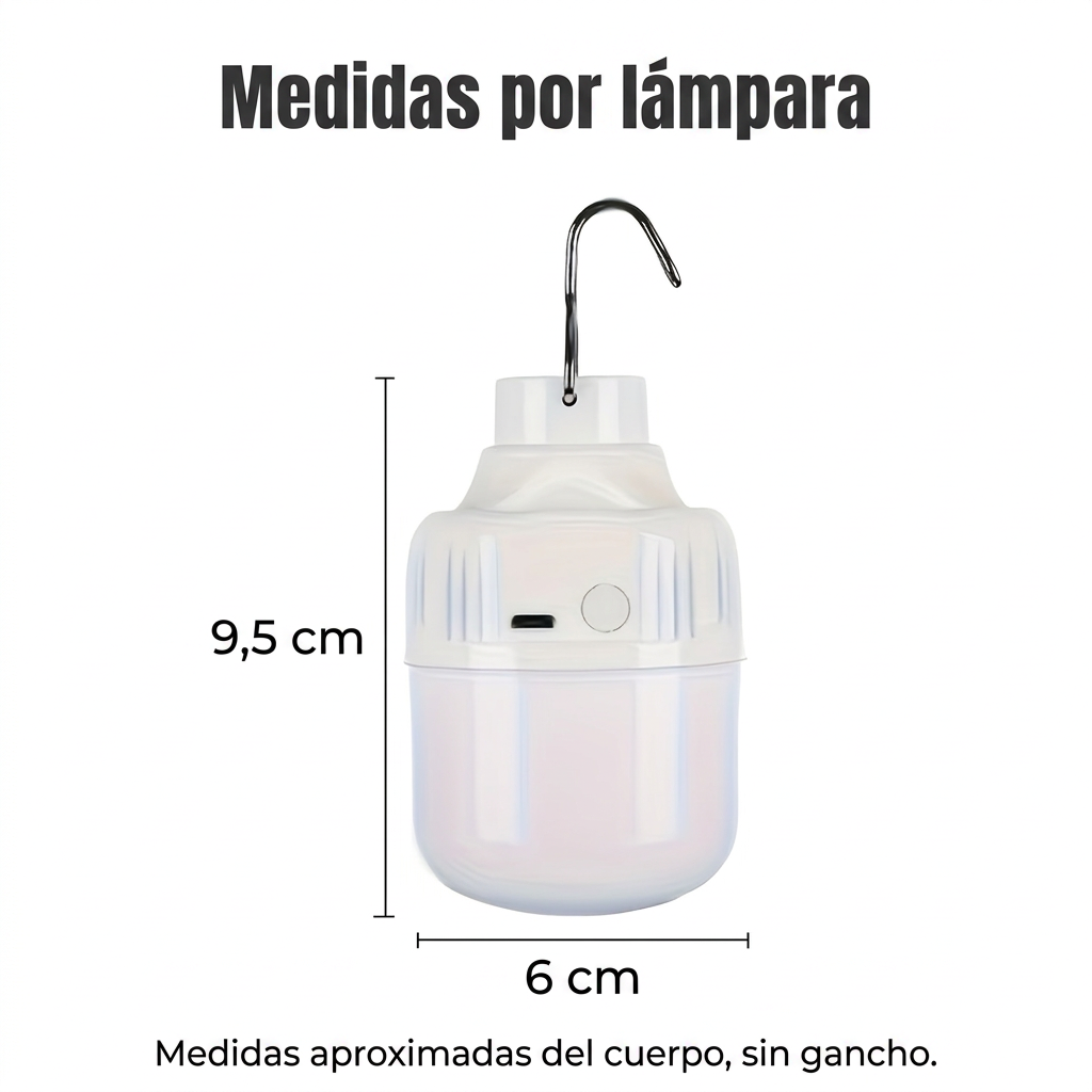 Medidas aproximadas por lámpara: cuerpo sin gancho de 9,5 cm de alto y 6 cm de diámetro