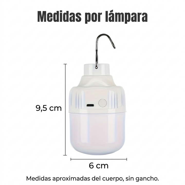 Medidas aproximadas por lámpara: cuerpo sin gancho de 9,5 cm de alto y 6 cm de diámetro