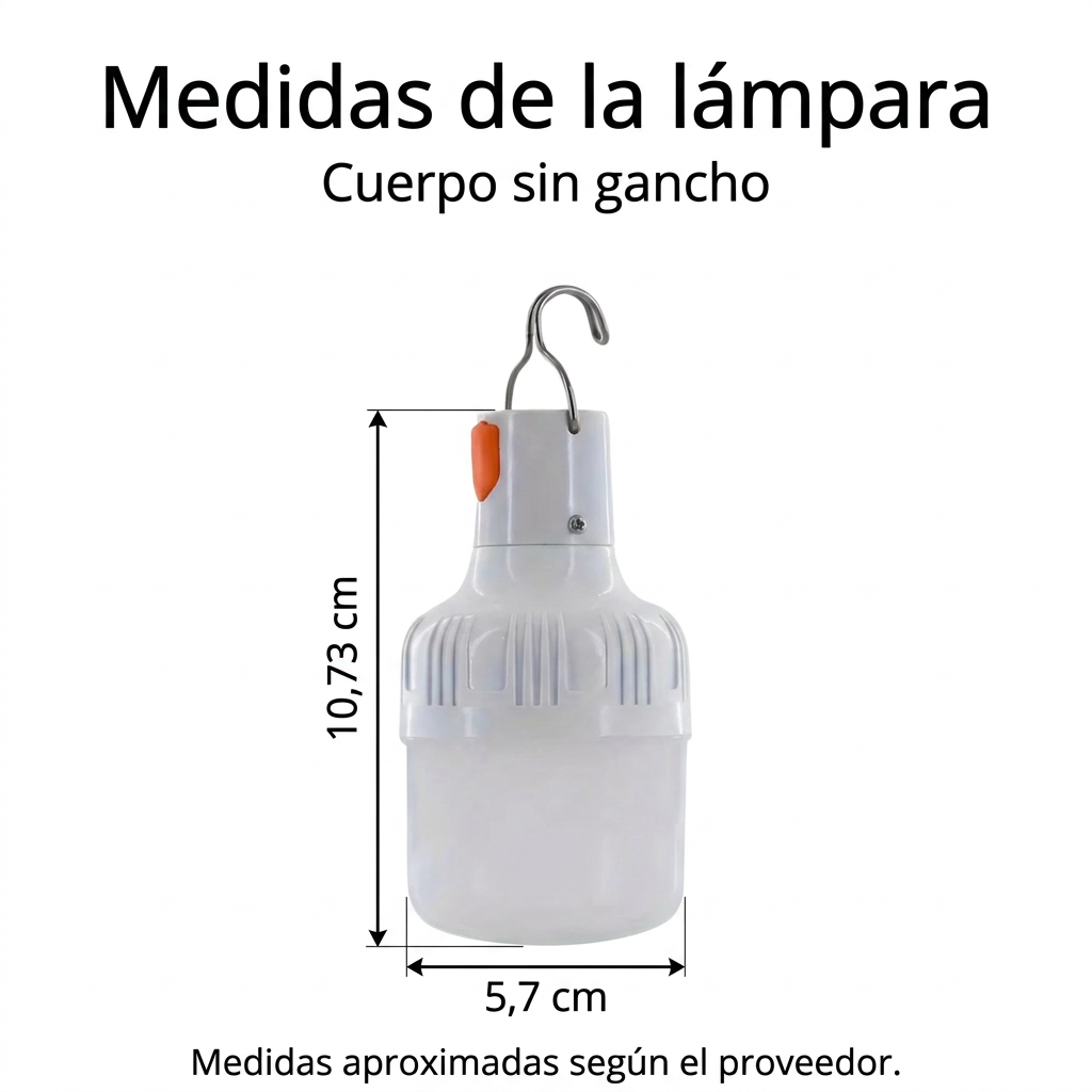 Medidas aproximadas según el proveedor: cuerpo sin gancho de 10,73 cm de alto y 5,7 cm de diámetro