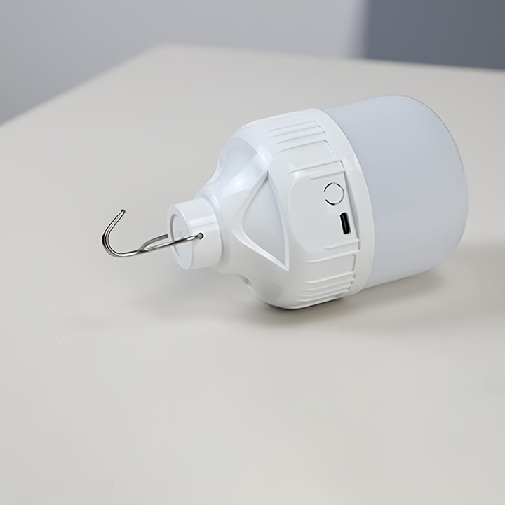 Vista lateral de la lámpara YT60S con puerto USB, botón y gancho
