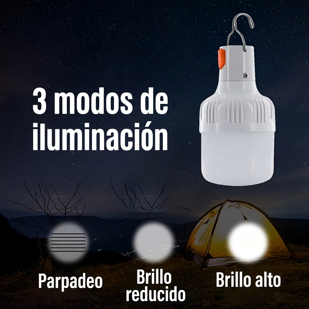 Tres modos de iluminación: parpadeo, brillo reducido y brillo alto, con textos en español