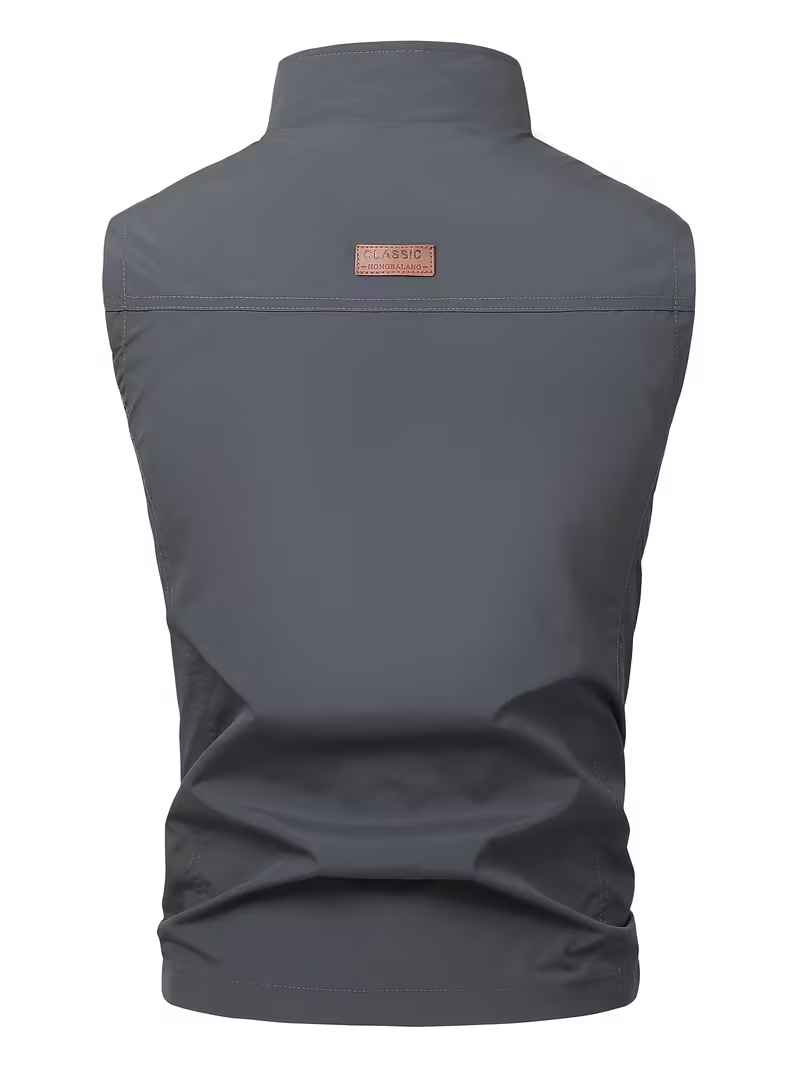 Vista posterior del chaleco gris oscuro para hombre