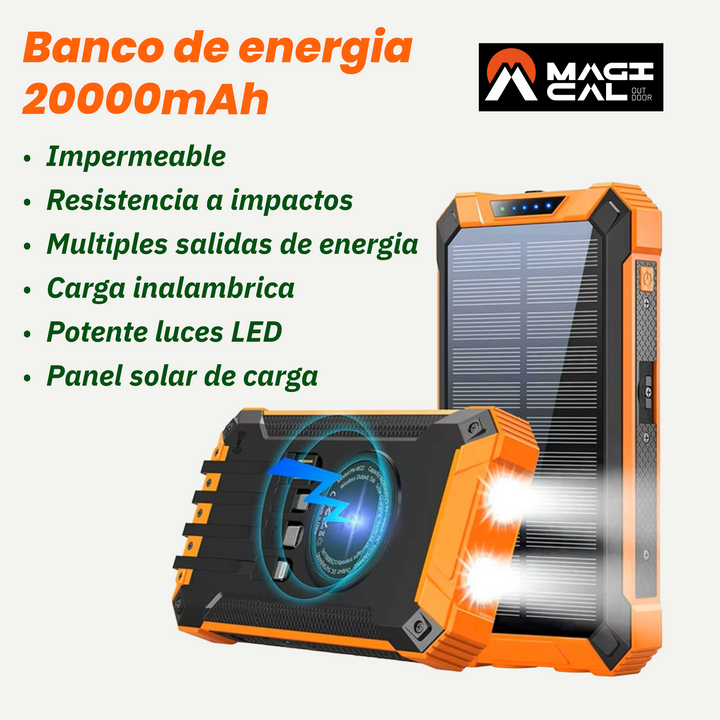 Banco de energía 3 in 1 portátil con carga solar 20000mAh para camping - MAGICAL OUTDOOR