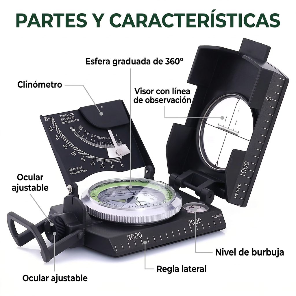 Partes y características de la brújula negra