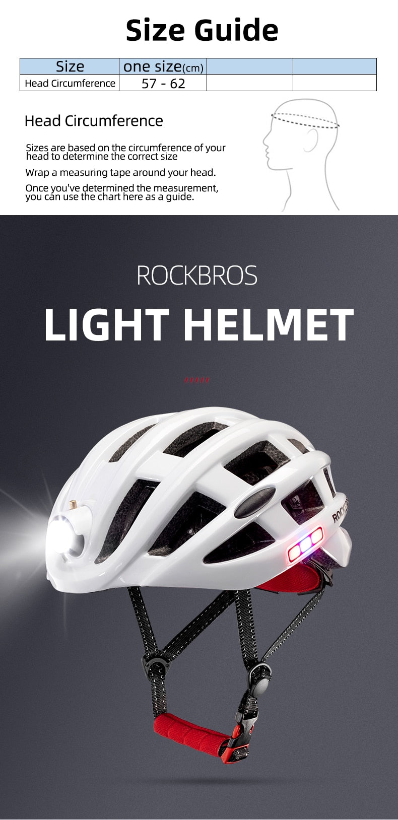 Casco con Luces Delantera, Laterales y trasera integradas, ROCKBROS. - MAGICAL OUTDOOR