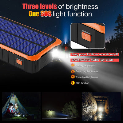 Cargador de batería Solar portátil, 12000mAh, Luz LED. - MAGICAL OUTDOOR